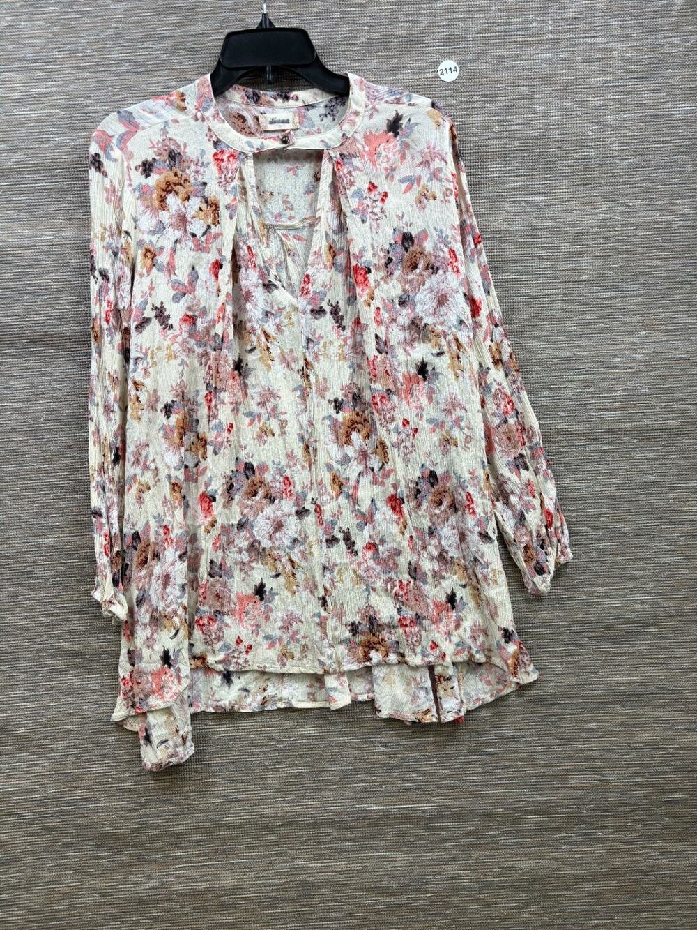 Altar'd State Floral Tiered Peplum Blouse Womens Size S Pink White Oversized